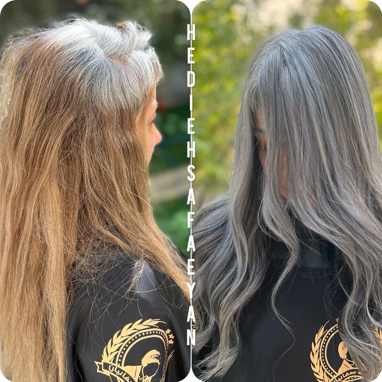 تبدیل رنگ موی قهوه ای با رشد ریشه سفید به رنگ موی یکدست نقره ای جو گندمی بانویی